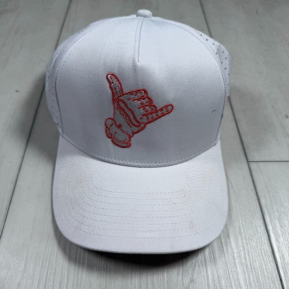 Sunday Swagger Snapback Hat Men OSFM White Pink Shaka Logo Golf Perforated Cap